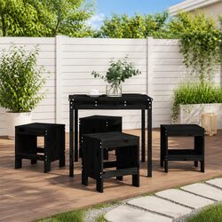 Outdoor Dining Set 5 Piece Garden Patio Table Chairs Black Solid Pine Wood