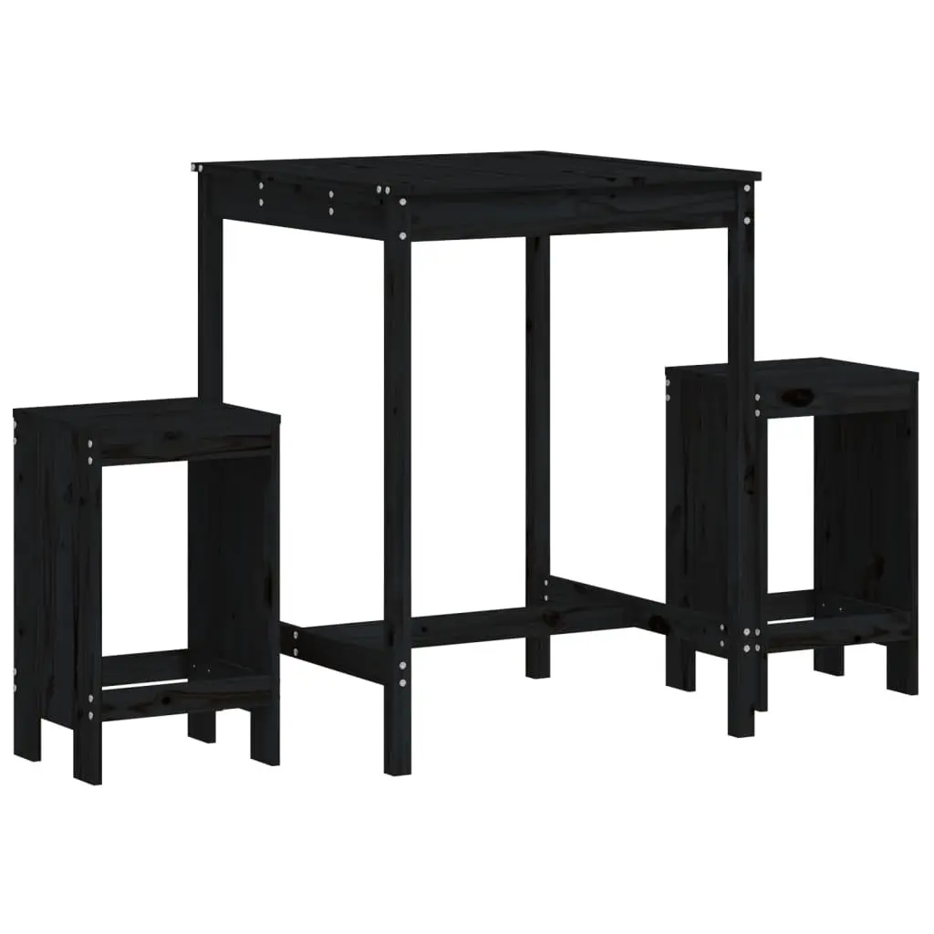 Garden Bar Set 3 Piece Black Solid Pine Wood Outdoor Patio Furniture