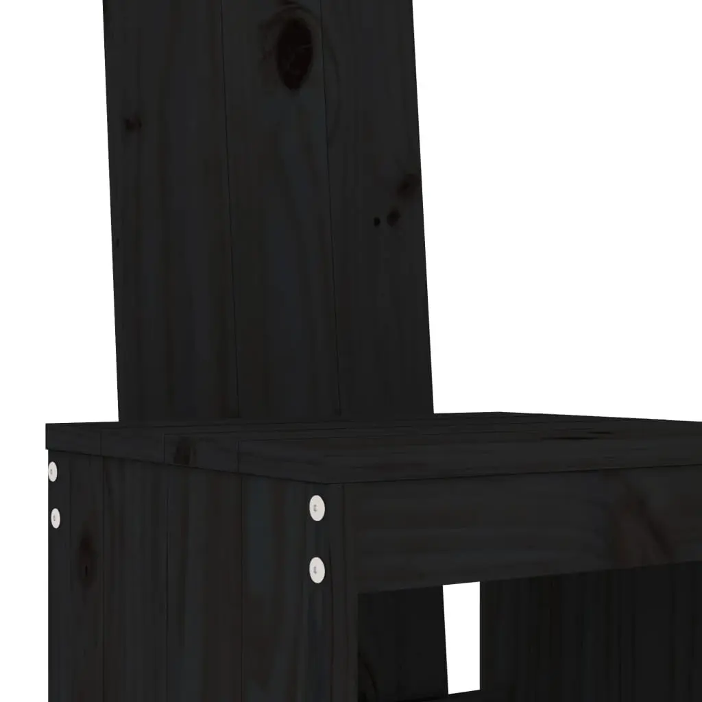 Garden Bar Set 3 Piece Solid Pine Wood Black Outdoor Furniture with Backrest and Footrest