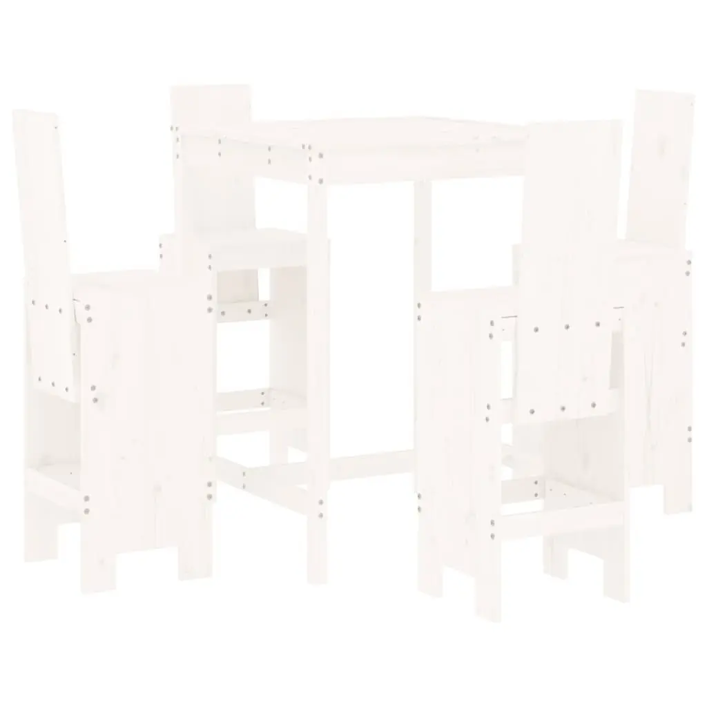 Garden Bar Set 5 Piece White Solid Pine Wood Outdoor Patio Furniture with Backrest and Footrest