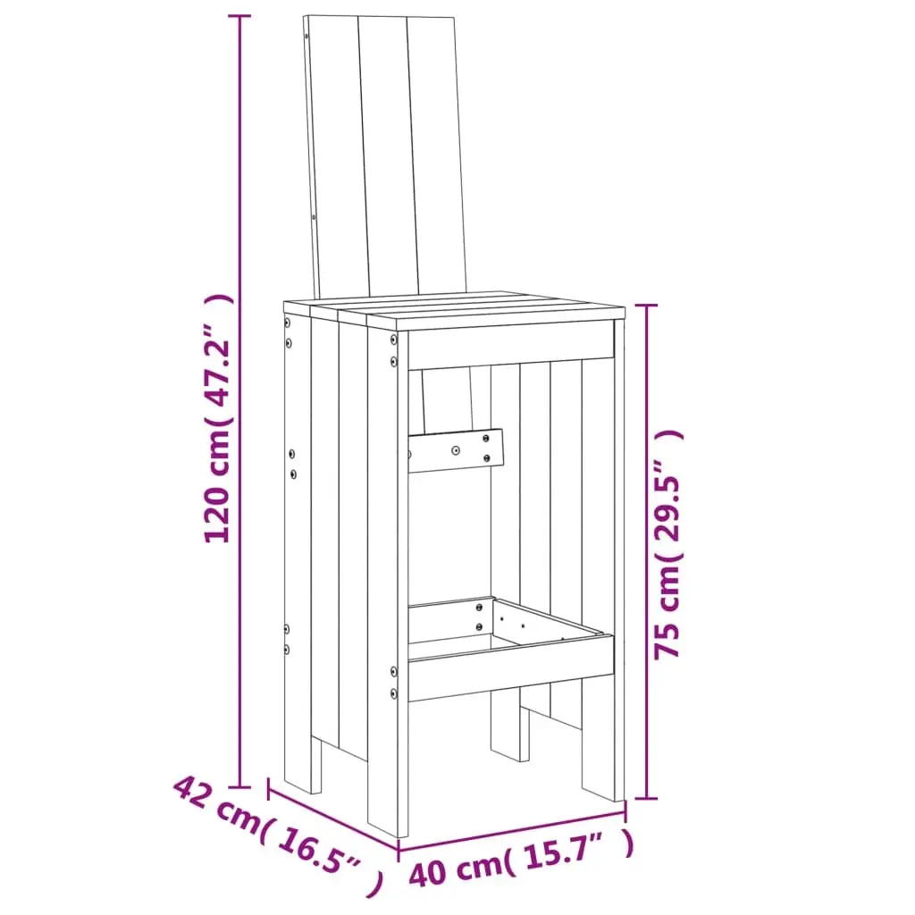 Garden Bar Set 5 Piece White Solid Pine Wood Outdoor Patio Furniture with Backrest and Footrest
