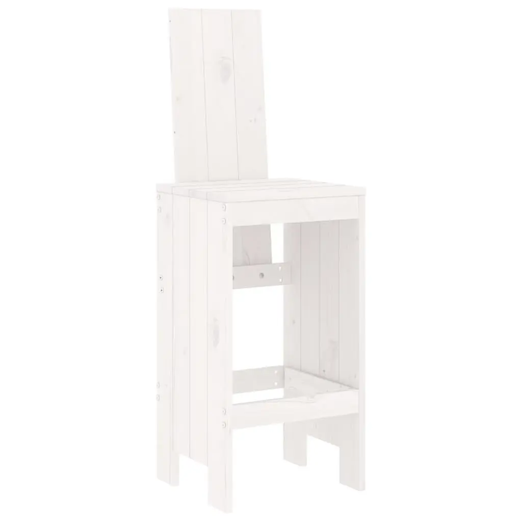 Garden Bar Set 5 Piece White Wood Outdoor Furniture Sturdy Table Top Seating with Backrest and Footrest