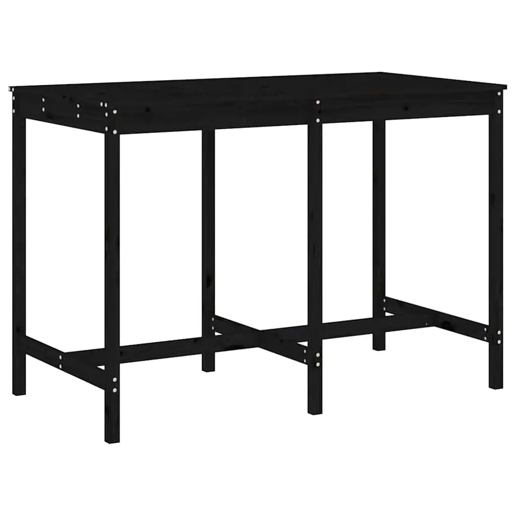 Garden Bar Set 7 Piece Black Wood Outdoor Patio Furniture with Backrest and Footrest