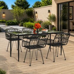 Black Rattan 5 Piece Outdoor Dining Furniture Set