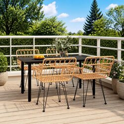 5 Piece Garden Dining Set Outdoor Patio Furniture Brown Poly Rattan Table Chairs
