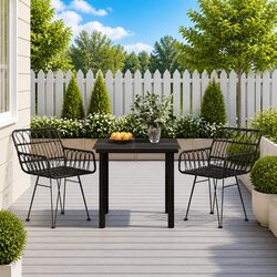 Outdoor Garden Dining Set 3 Piece Black Poly Rattan Patio Furniture Chairs Table