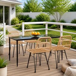 Garden Dining Set 5 Piece Outdoor Furniture Poly Rattan Brown Patio Table Chairs