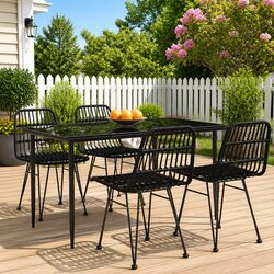 5 Piece Garden Dining Set Black Outdoor Patio Furniture Table Chairs