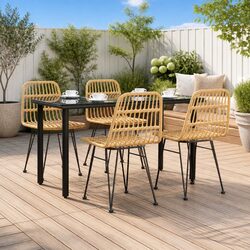 Garden Dining Set 5 Piece Outdoor Patio Furniture Brown Poly Rattan Table Chairs