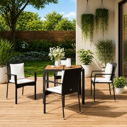 Stylish Black PE Rattan 5 Piece Outdoor Dining Set