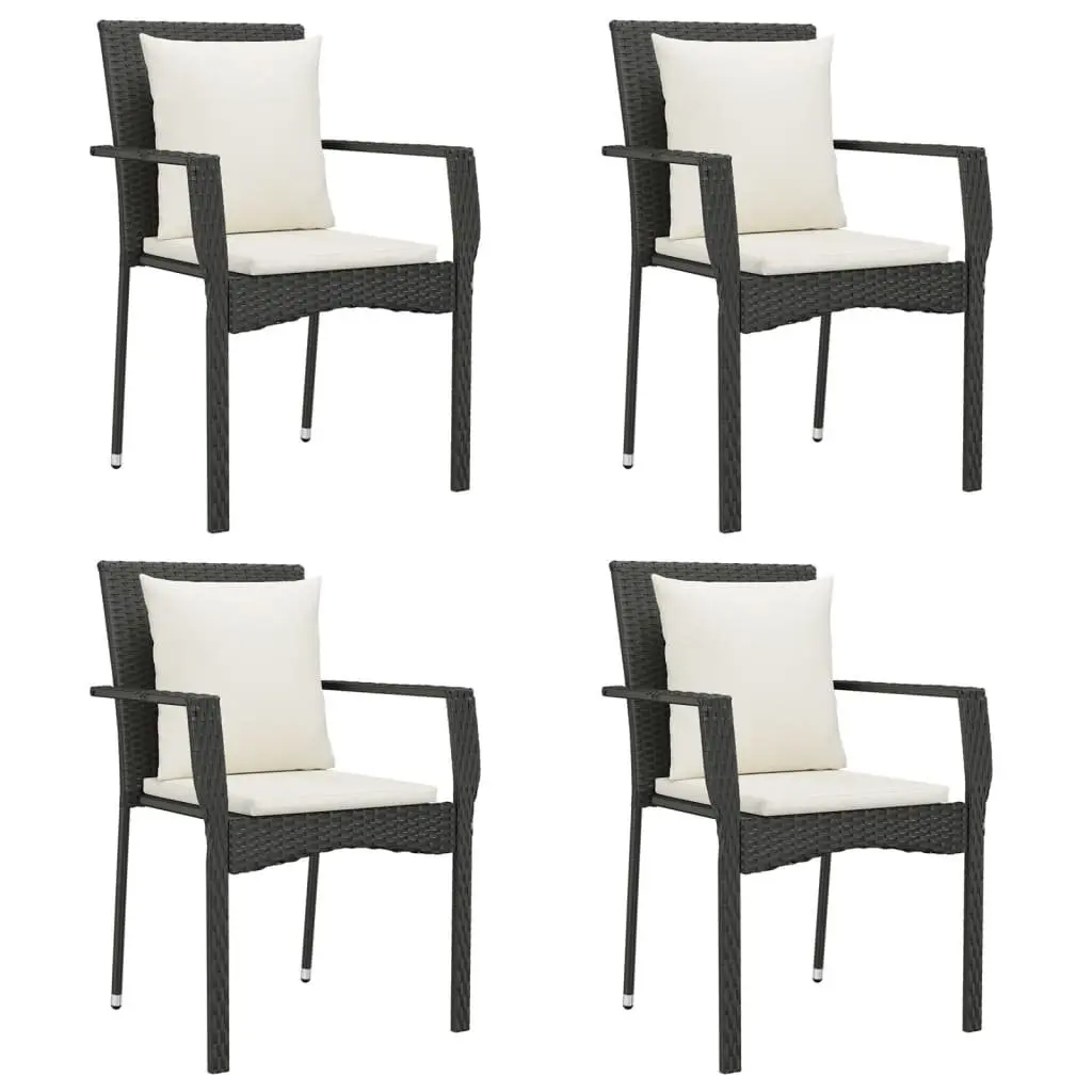 Outdoor Dining Set 5 Piece Black PE Rattan Weather Resistant Cushioned Chairs Acacia Wood Table