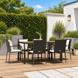 Stylish 7 Piece Black Rattan Dining Set for Patios