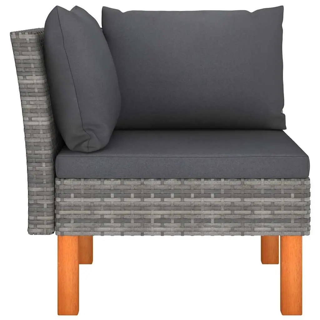 Outdoor Corner Sofa Sectional Grey Rattan with Cushions and Eucalyptus Wood Legs