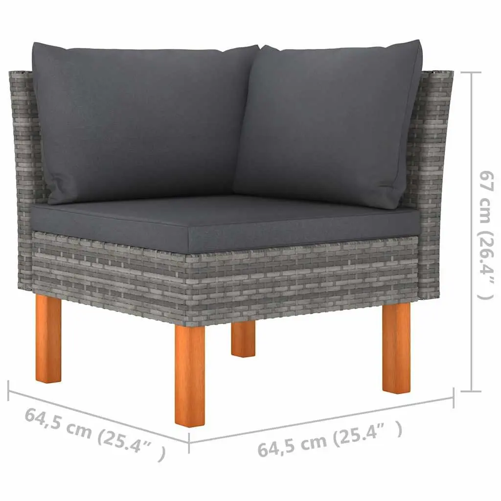 Outdoor Corner Sofa Sectional Grey Rattan with Cushions and Eucalyptus Wood Legs