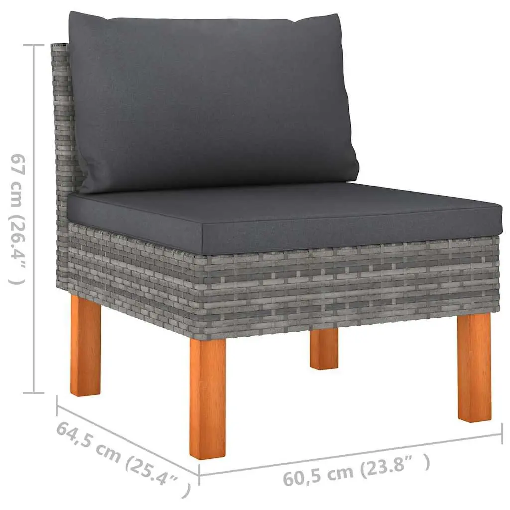Outdoor Middle Sectional Sofa 2 Pcs Grey Rattan Garden Lounge Seating Set
