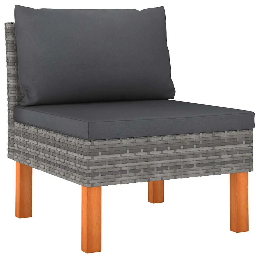 Outdoor Sectional Sofa Middle Seat 3 pcs Grey Rattan Garden Furniture Modular
