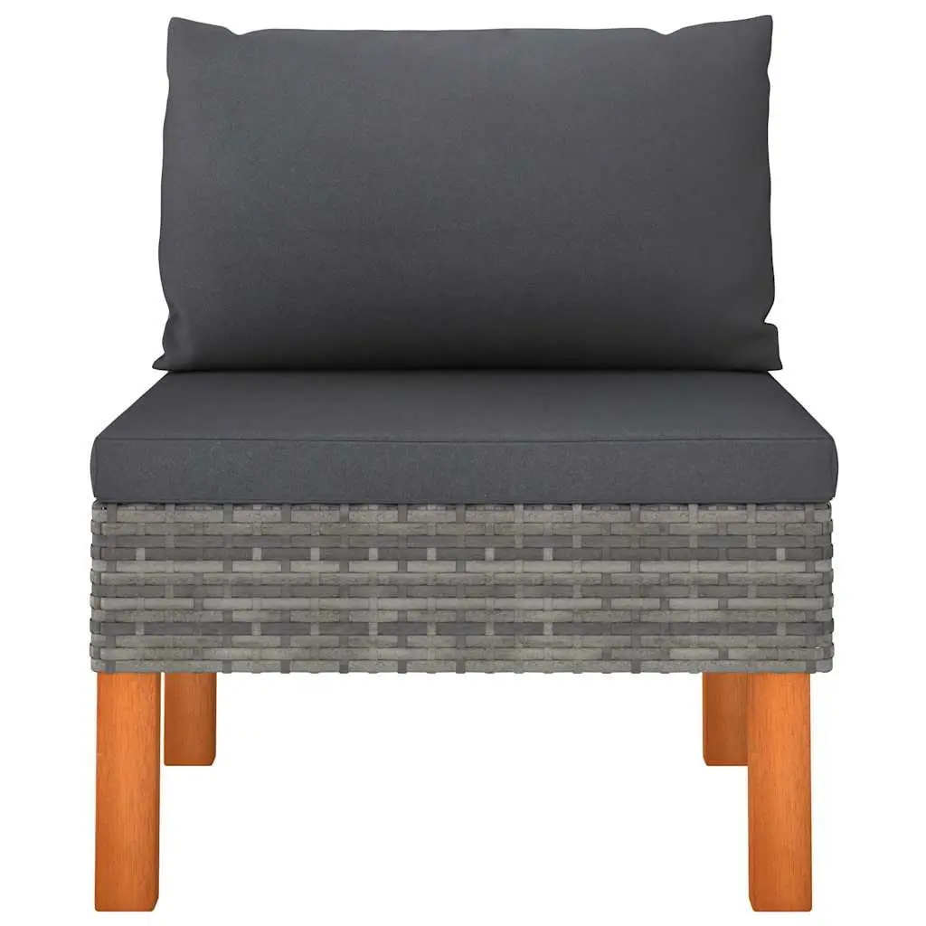 Outdoor Sectional Sofa Middle Seat 3 pcs Grey Rattan Garden Furniture Modular