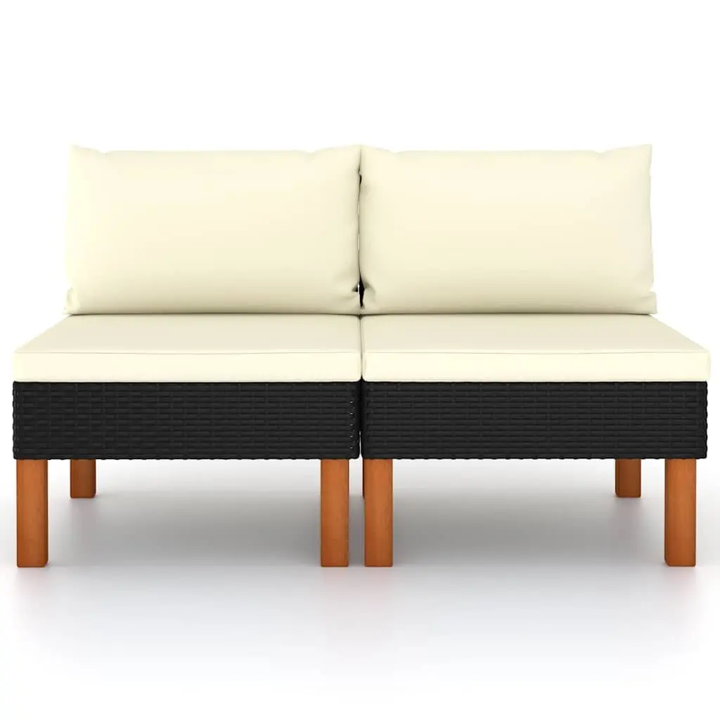 Outdoor Middle Sofas 2 Piece Rattan Sectional Seating Set Black Garden Furniture