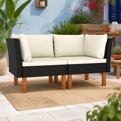 Outdoor Corner Sectional Sofa 2 pcs Black Rattan Garden Patio Lounge Seating Set