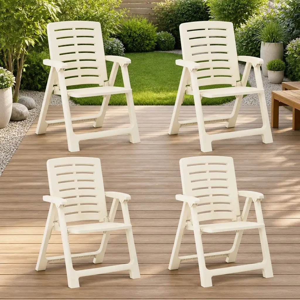 Outdoor Chairs 4 Piece Set Lightweight Easy Clean White