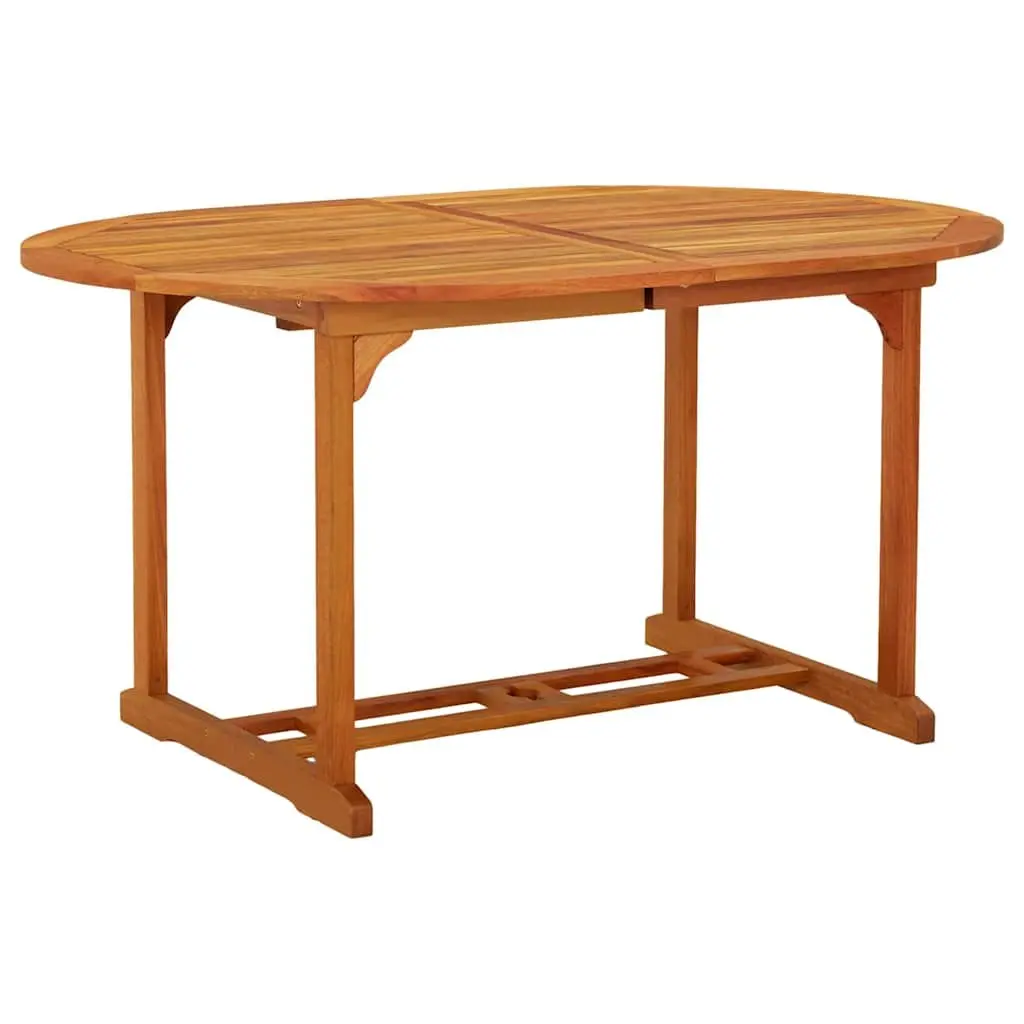 Extendable Garden Table Solid Eucalyptus Wood Outdoor Dining with Umbrella Hole Brown