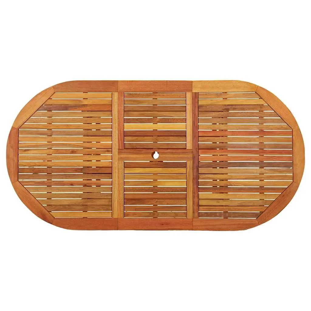 Extendable Garden Table Solid Eucalyptus Wood Outdoor Dining with Umbrella Hole Brown