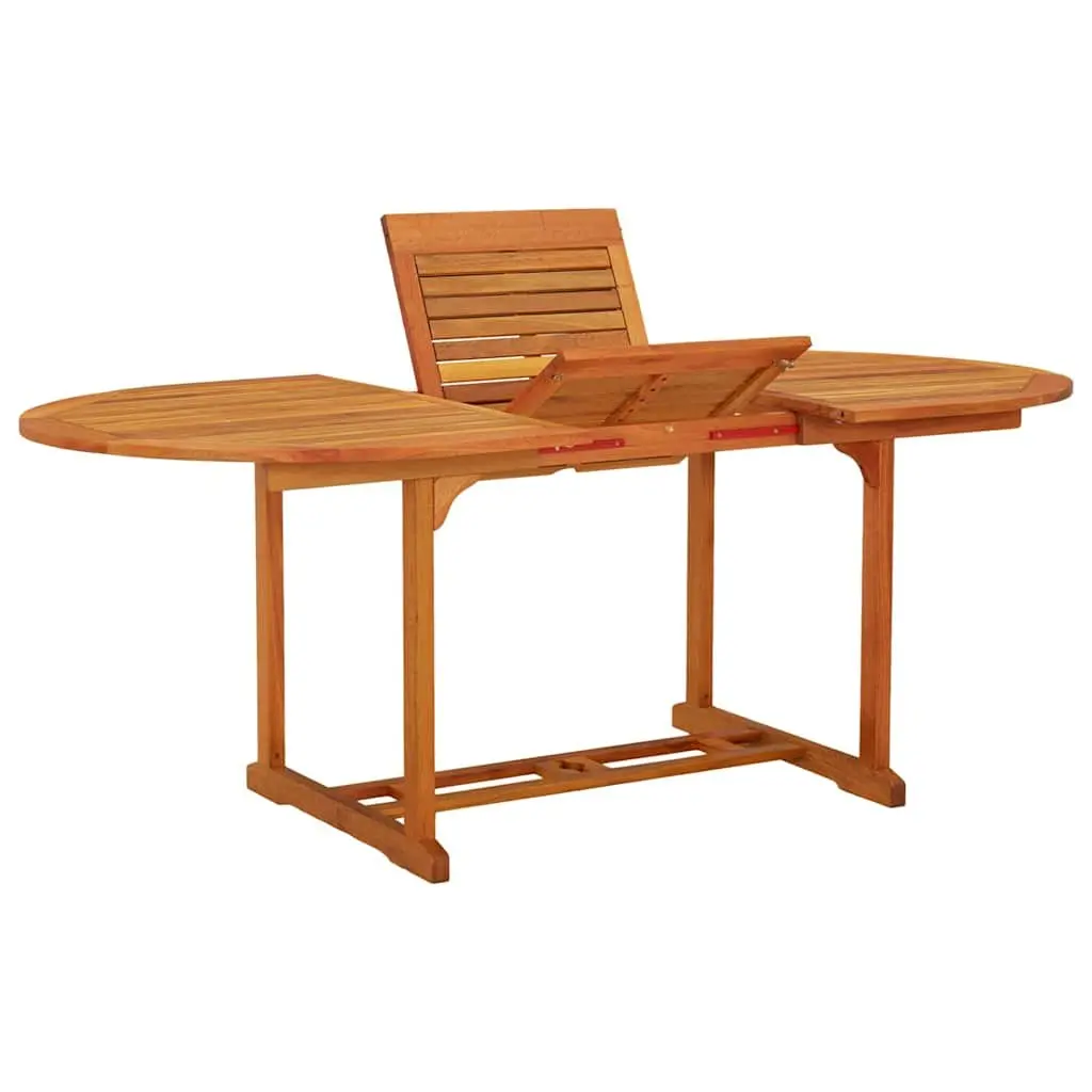 Extendable Garden Table Solid Eucalyptus Wood Outdoor Dining with Umbrella Hole Brown