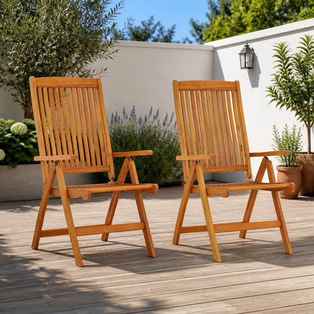 Folding Garden Chairs 2 pcs Solid Wood Eucalyptus Adjustable Backrest Outdoor Seating Brown