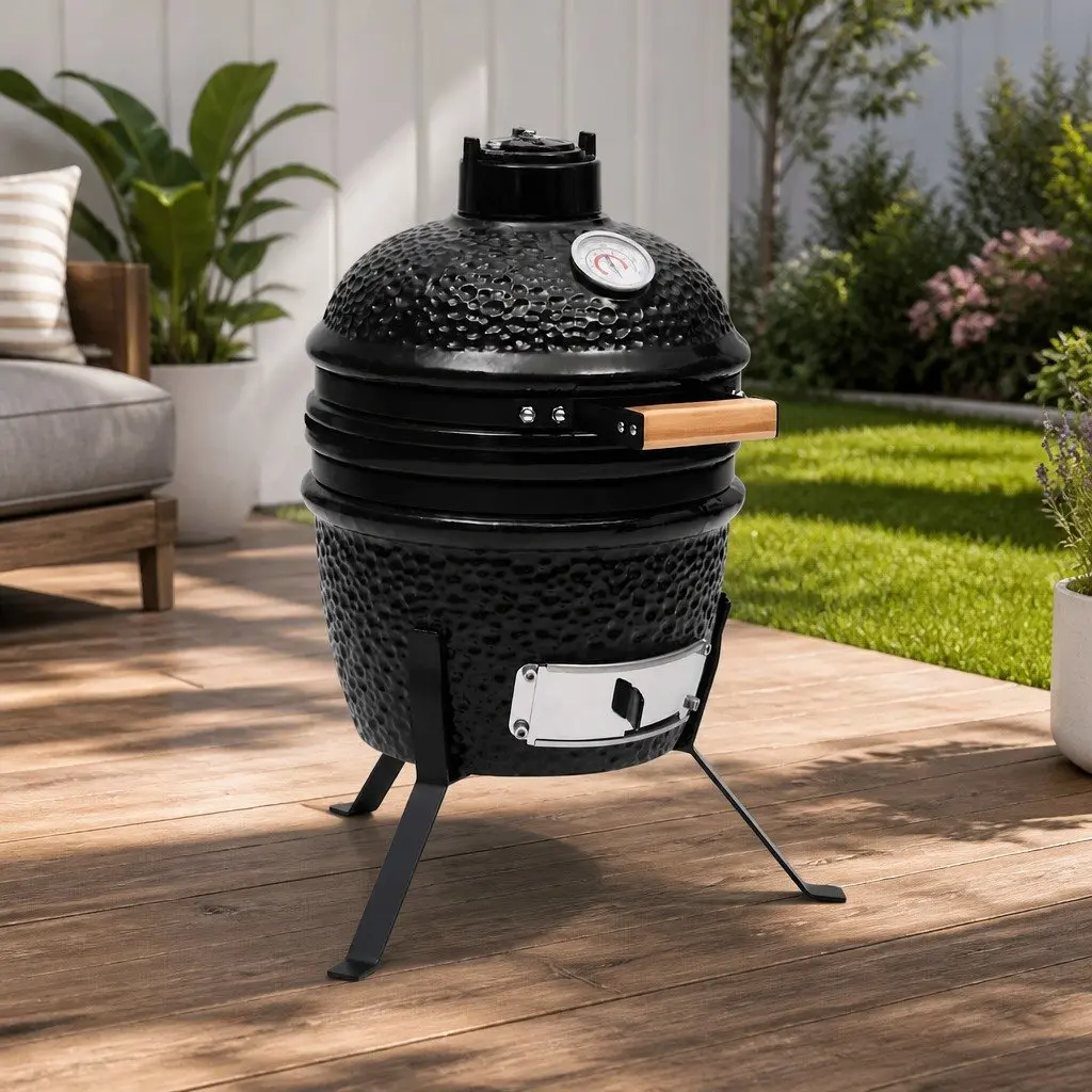 Ceramic Kamado Barbecue Grill 56cm Black Outdoor Cooking BBQ