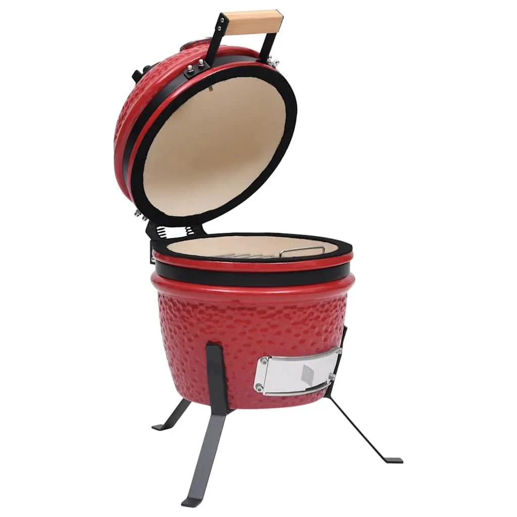 Ceramic Kamado Barbecue Grill Smoker 56cm Red Coal Wood Outdoor Cooking