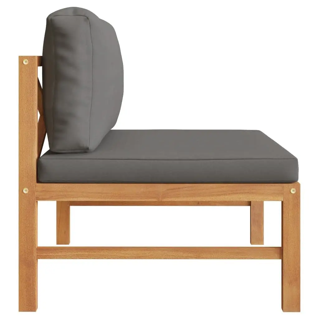 Middle Outdoor Sectional Sofa Solid Teak Wood with Thickly Padded Grey Cushions