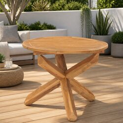 Outdoor Round Dining Table in Solid Teak Wood Ø90cm