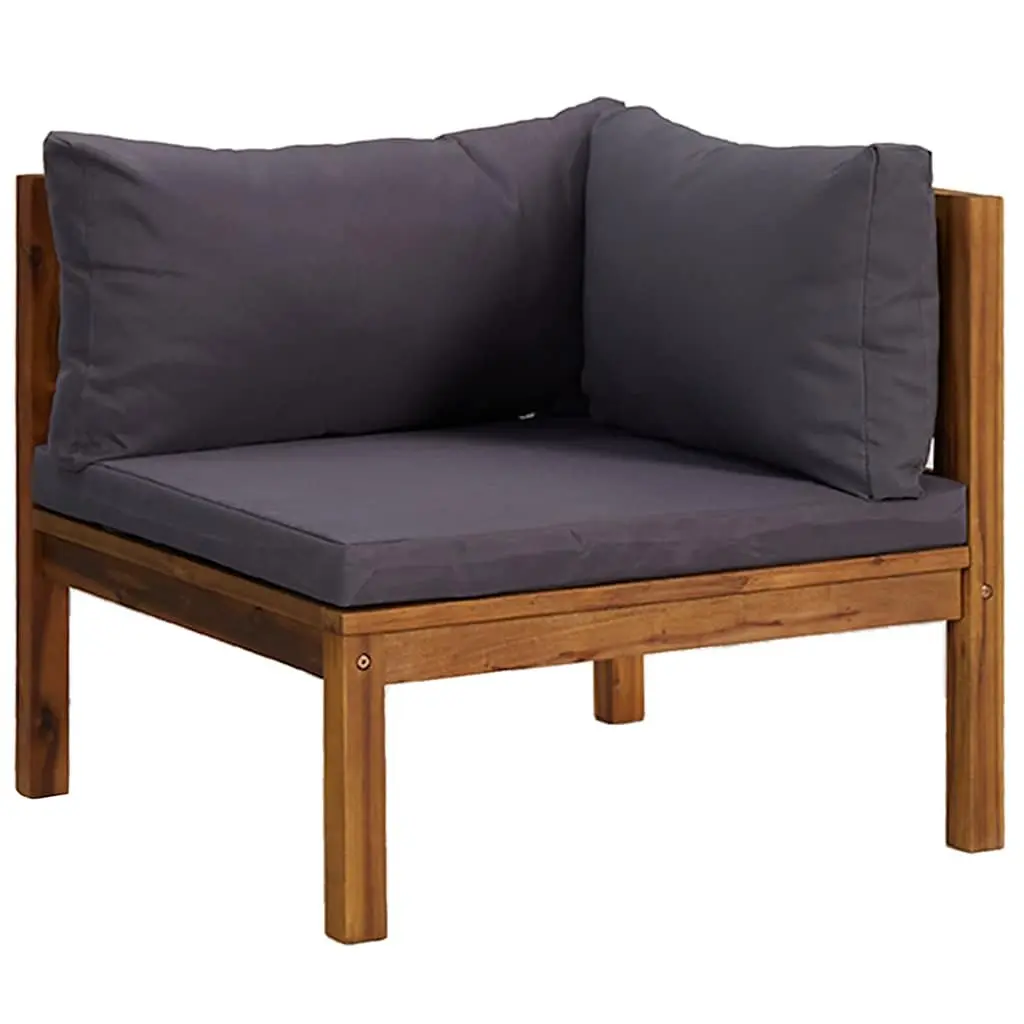 Outdoor Corner Sectional Sofa Set 2 pcs Grey Cushions Acacia Wood Garden Seating