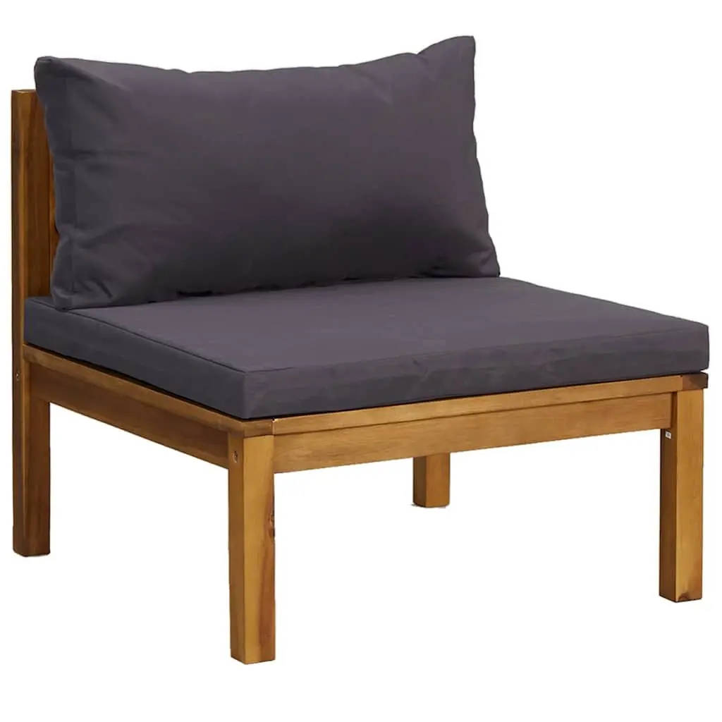 Acacia Wood Lounge Set for Outdoor Use 3 Piece with Grey Cushions and Coffee Table