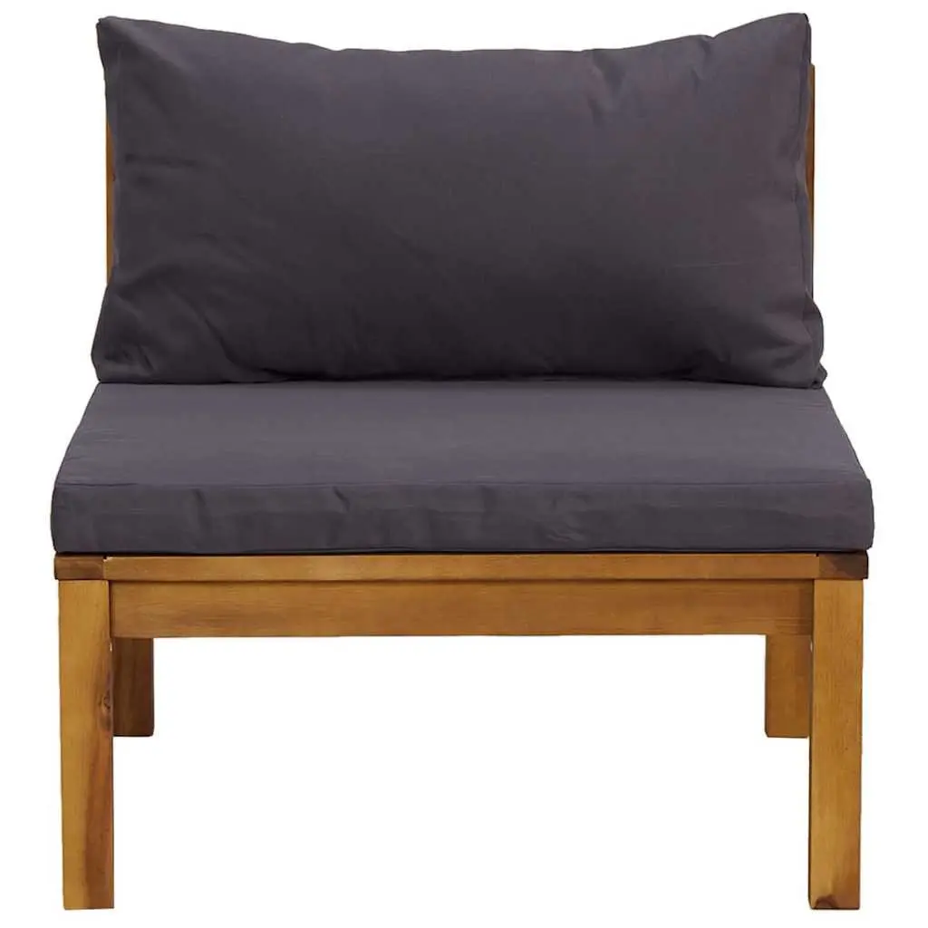 Acacia Wood Lounge Set for Outdoor Use 3 Piece with Grey Cushions and Coffee Table