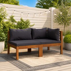 Outdoor Sectional Sofa Set 2 Piece Grey Cushions Acacia Wood Garden Lounge