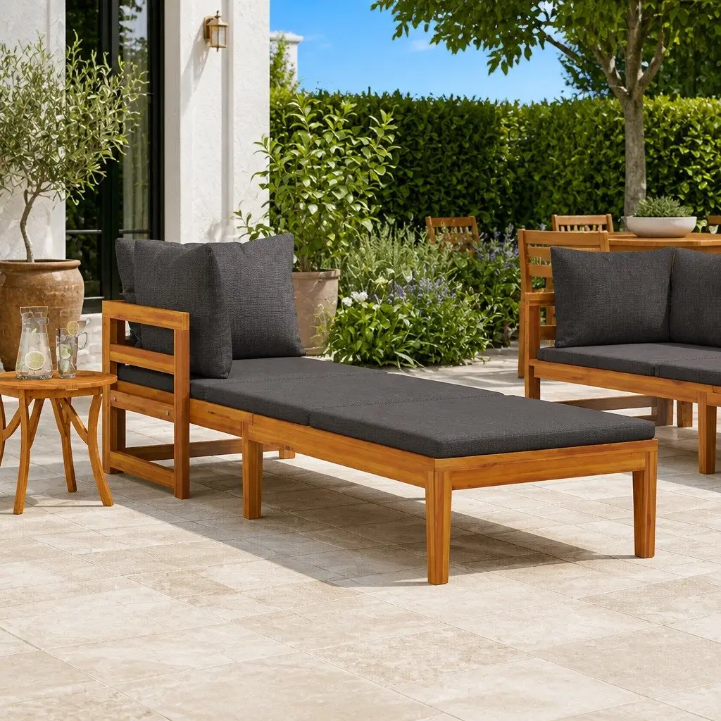 Outdoor Sun Lounger Grey Solid Acacia with Armrest
