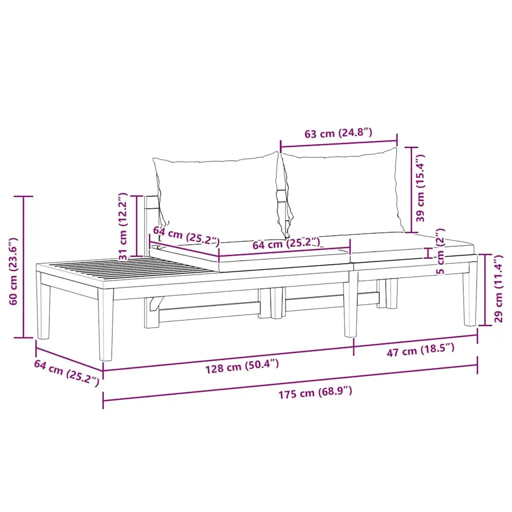 Acacia Wood Outdoor Sofa Lounge Set with Cushions 2 Piece Garden Furniture
