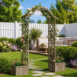 Garden Pergola with Planters Grey Solid Firwood Outdoor Arch Trellis Entrance