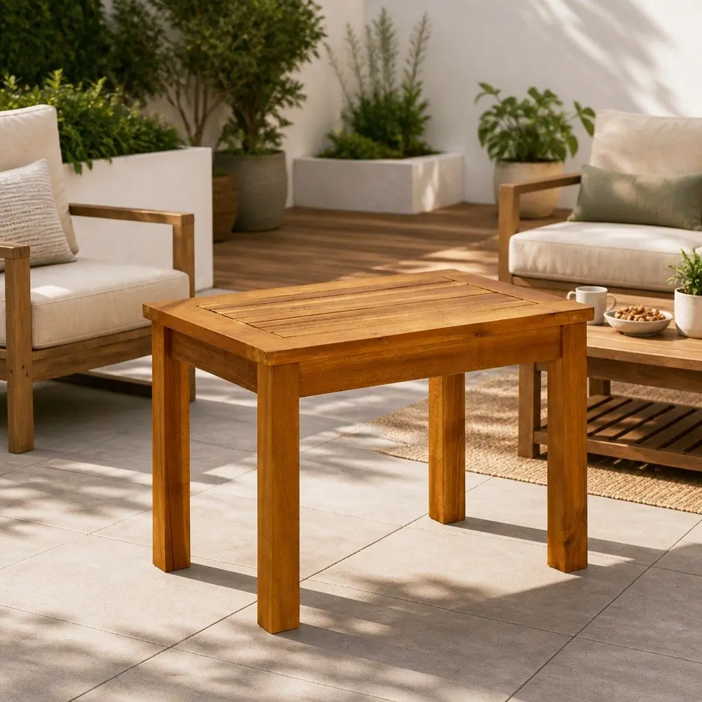 Outdoor Coffee Table 50x35x36 cm Brown Wooden Slatted Design Garden Furniture