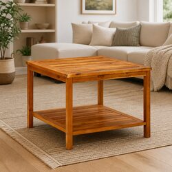 Coffee Table 60x60x45 cm Solid Acacia Wood Brown Slatted Tabletop Storage Shelf