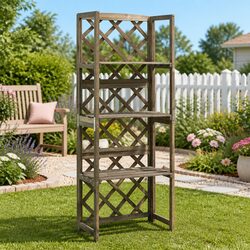 Enhance Your Outdoor Space with a Grey Trellis and Shelves