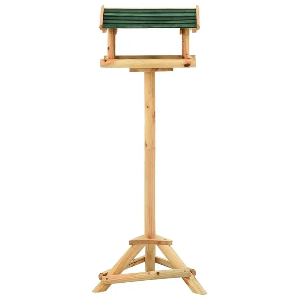 Wooden Bird Feeder Stand Solid Fir Wood Outdoor Feeding Station with Protective Roof