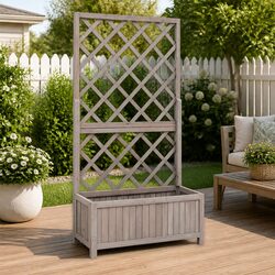 Enhance Your Outdoor Space with This Grey Wooden Trellis Planter