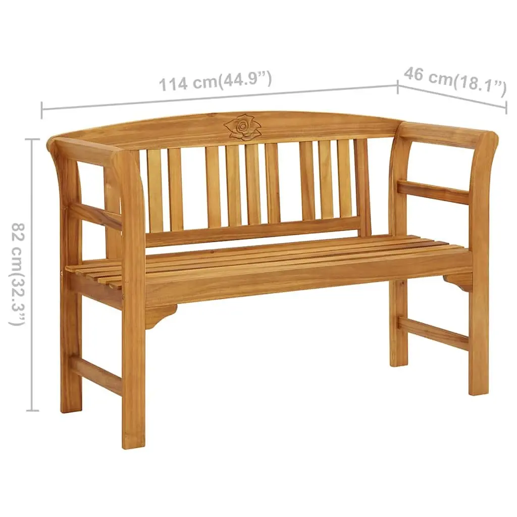 Garden Bench 114cm Solid Acacia Wood Outdoor Seating Backrest Armrests Brown