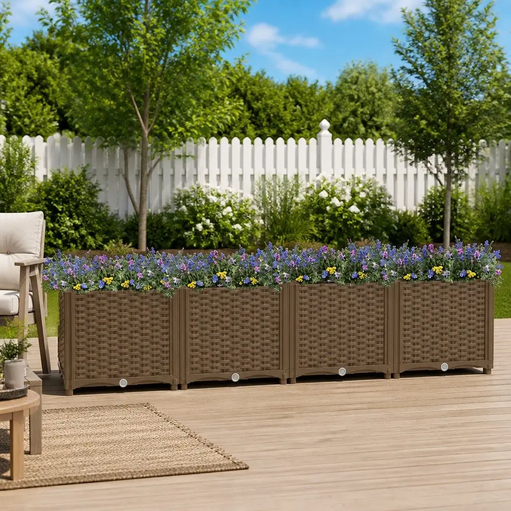 Raised Garden Bed 160x40x38cm Sturdy Polypropylene Outdoor Planter Box for Vegetables Herbs Flowers