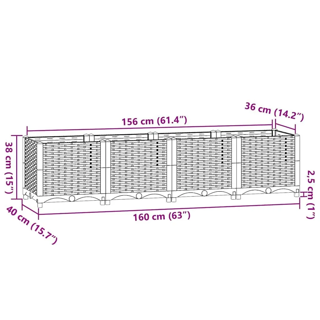 Raised Garden Bed 160x40x38cm Sturdy Polypropylene Outdoor Planter Box for Vegetables Herbs Flowers