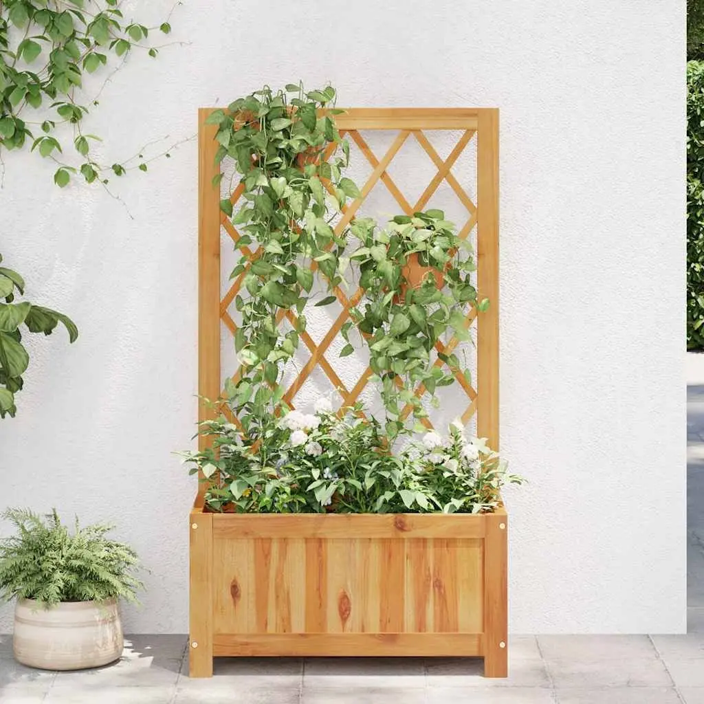 Garden Planter Box with Integrated Trellis Solid Acacia Wood for Outdoor Use