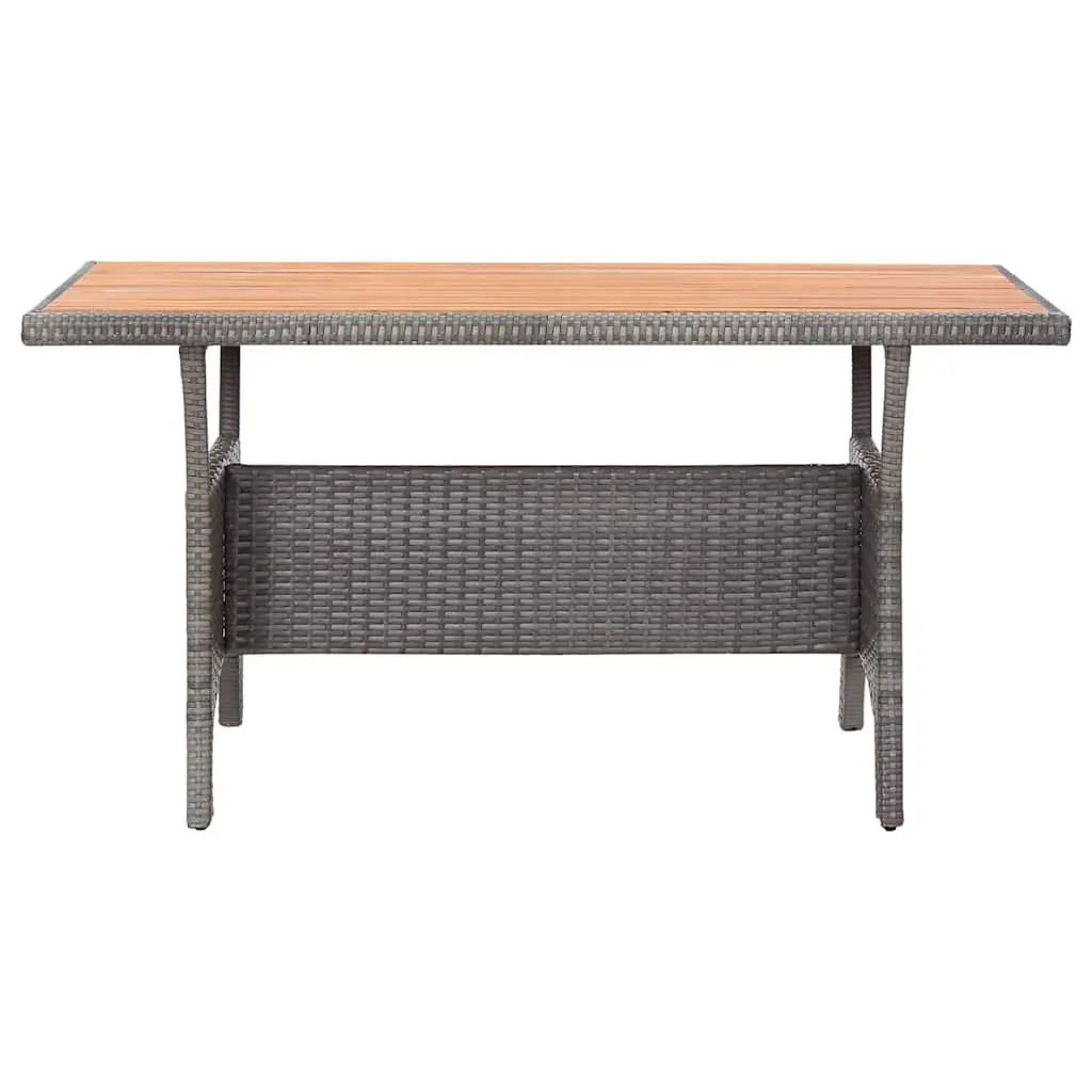 Garden Dining Table 120x70x66cm Grey Solid Acacia Wood Top Powder-Coated Steel Frame Weather Resistant PE Rattan Covering