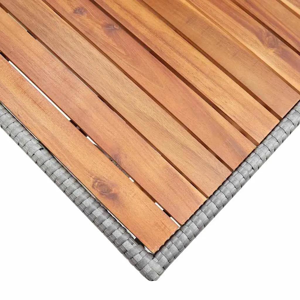 Garden Dining Table 120x70x66cm Grey Solid Acacia Wood Top Powder-Coated Steel Frame Weather Resistant PE Rattan Covering